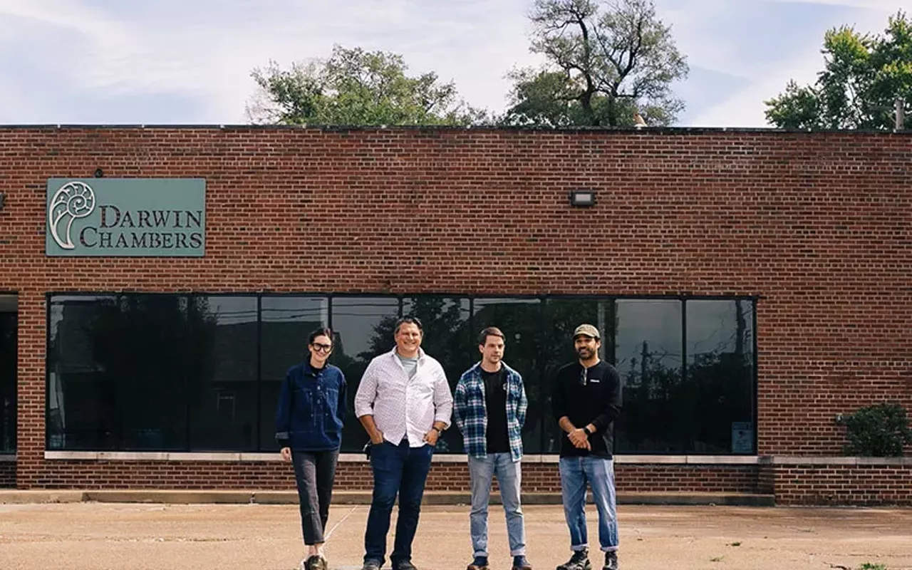 blueprint coffee owners in front of the new roastery; from left: Nora Brady, Mike Marquard, Kevin Reddy, Mazi Razani
